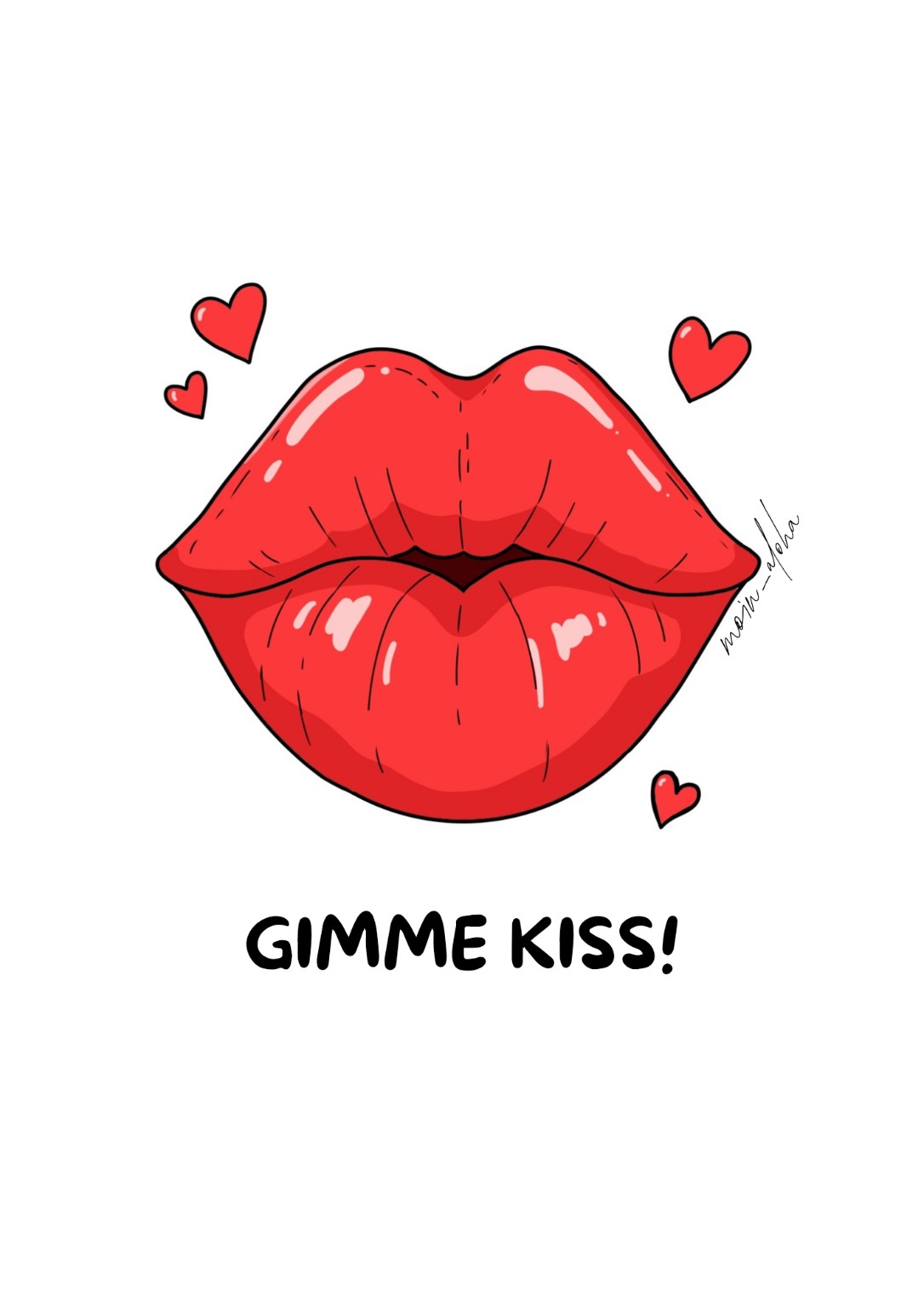 Gimme Kiss illustration: red lips and little hearts