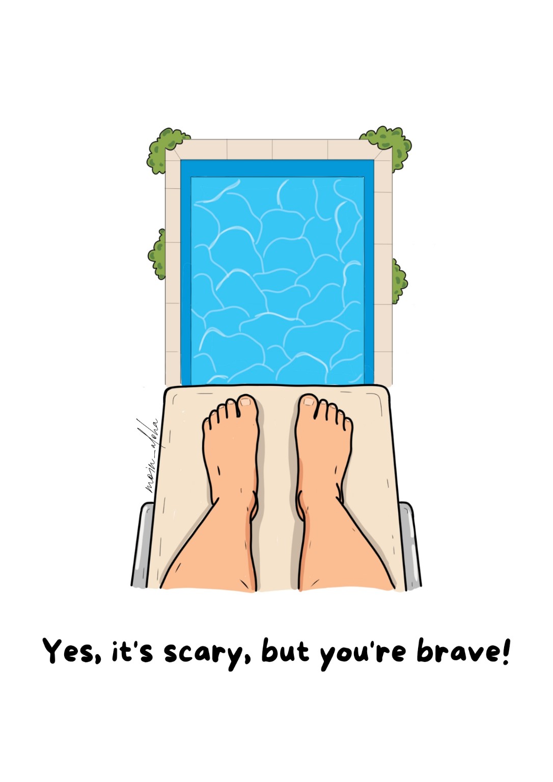 Feet at the edge of a swimming pool: Yes, it's scary, but you're brave